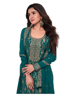 Teal / Green - Simple / Classy Silky Ladies Indian Salwar Suit with Rich Dupatta - Available in Sizes 10,14 & 18 - VF69182 TY 0924