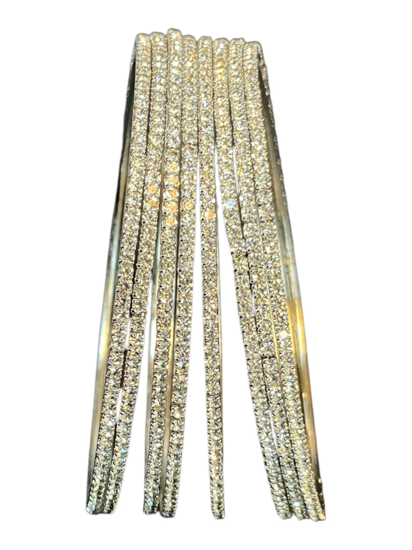 Clear / White Stones Silver Finish - Set of 8 Diamante Stone Bangles -  M to XXL - HAN2602 07Ka26