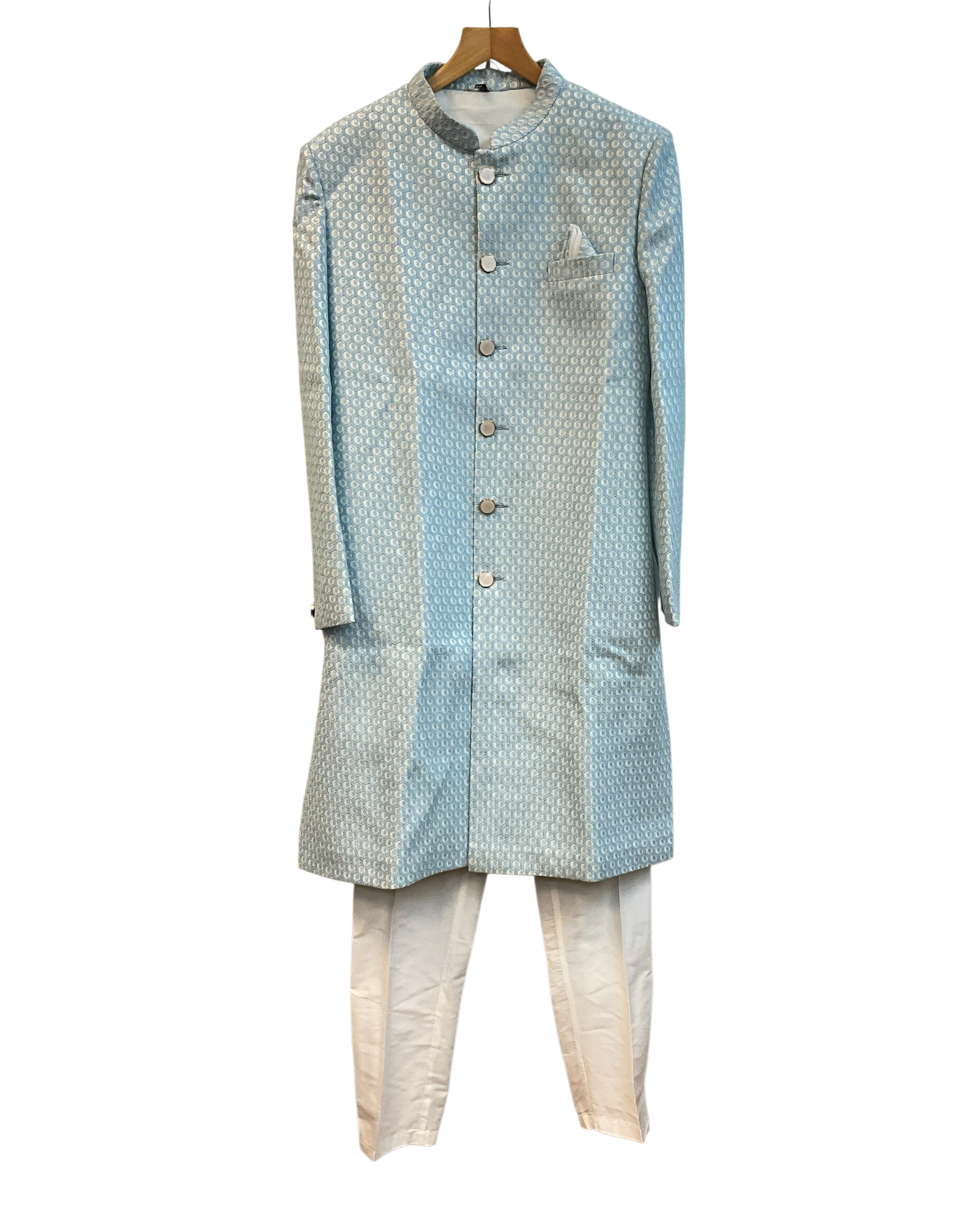 40" - SALE ! - Light Blue - Classic Rich Brocade Mens Sherwani - Smart Trousers - UK stock - 2/3 Days Delivery - YD2351 03JR232