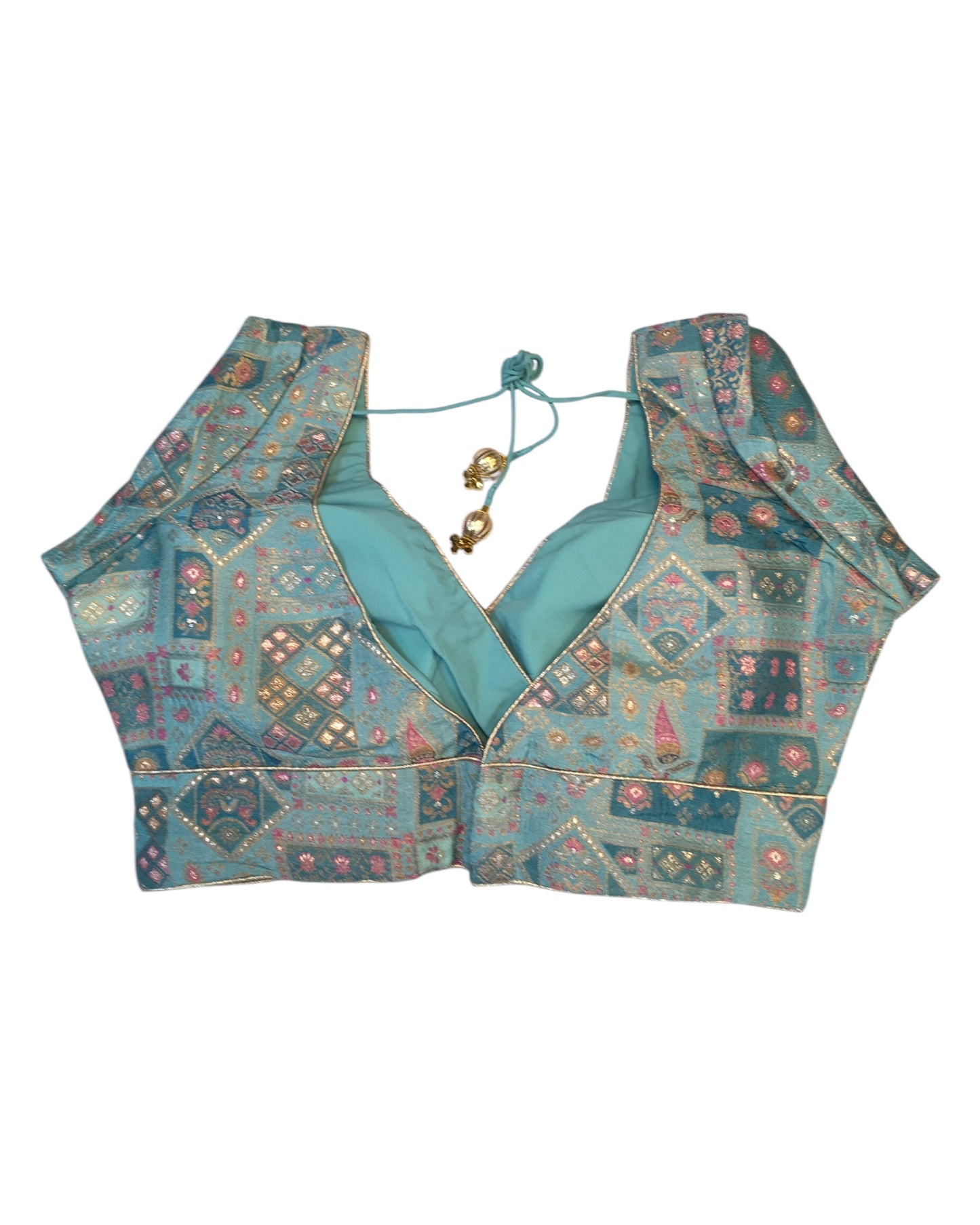 Light Blue Turquoise - Banarasi Brocade Saree / Lehenga blouse - 40" Bust (UK 14) Can be let out to size 16  - VFJ204 01KP25