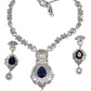 Navy Blue - American Diamond Style Silver Finish Large Size Necklace Set with Earrings - AE2425 11KK24
