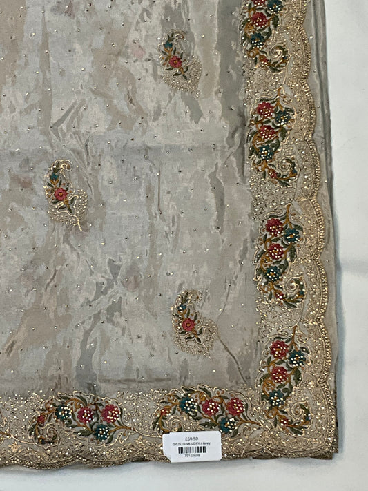Light Grey - Fancy Party Saree with Blouse Piece - UK stock - 24hr Dispatch - SP2610 VK