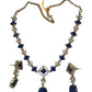 Navy Blue - Medium - Antique Gold Finish Necklace Set with Earrings - AE2407 A 0724