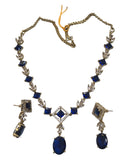 Navy Blue - Medium - Antique Gold Finish Necklace Set with Earrings - AE2407 A 0724