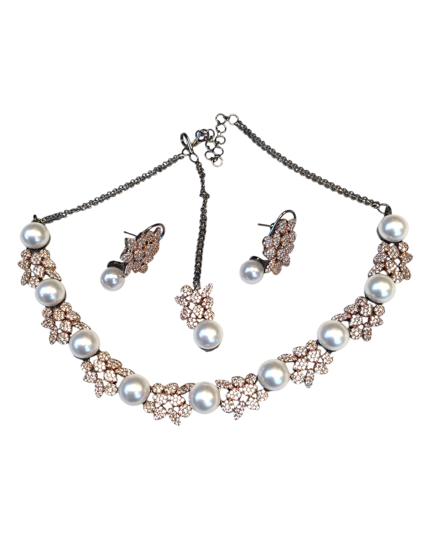 Designer American Diamond Style Oxydised Finish Medium Size Necklace Set with Earrings - AE2426 1KP24