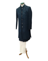 Rich Double Layered Teal Blue Sherwani -  YD2322 RP 0923