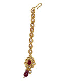Magenta - Gold Finish Small Size Tika Head Piece - Indian Ladies Fashion Jewellery - AE2433 11Vp24