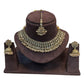 Rose / Neutral / Crystal - Large Size Antique Gold Finish Necklace Set with Earrings & Tika Head piece - PRI1787  KY 0525