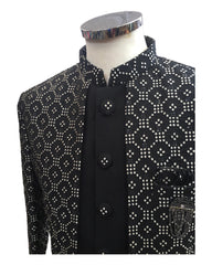 Stunning Double Layered Mens Black Sherwani - SHU2401 AY 0124