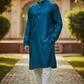 Turquoise Blue - Banarasi Handloom Brocade Mens Indian Kurta set - UK Stock - Weddings / Walimas , Sangeet, Diwali, Eid, Mehndi / Henna - VEE1642 KJ