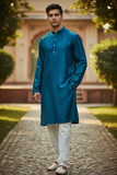 Turquoise Blue - Banarasi Handloom Brocade Mens Indian Kurta set - UK Stock - Weddings / Walimas , Sangeet, Diwali, Eid, Mehndi / Henna - VEE1642 KJ