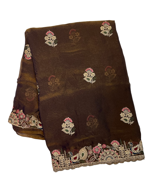 Copper Brown - Fancy Party Saree with Blouse Piece - UK stock - 24hr Dispatch - LTF903 07VV26
