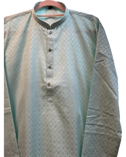 Pastel Sea Green - Self Brocade -  Mens Indian Kurta set with Trousers - UK Stock - Weddings / Walimas , Sangeet, Diwali, Eid, Mehndi / Henna - VEE3516 09KV26
