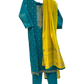 UK10 / 36" - Turquoise Blue with Yellow Dupatta - Cotton Silk Ladies Trousers Suit - Sangeet / Henna / Temple - KCS250176 KC