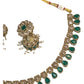 Green - Medium Size Antique Gold Finish Necklace Set with Earrings - SV2403  H 0424