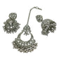 Clear / Pearl - Large Size Silver Finish Necklace Set with Earrings & Tika (Head Piece) - UK Stock - GGA17 08KK25