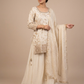 UK 18 / 44" - Cream / Light Gold - Crepe Ladies Sharara / Palazzo Trousers Suit - Sangeet / Henna / Temple - OC83009 JV