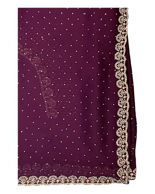 Wine - Rich Saree with Stone Work Border and Blouse Piece - UK stock - 24hr Dispatch - RS2509 VA