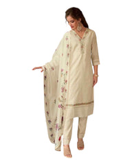 Cream - Simple / Classy Cotton Silky Ladies Indian Salwar Suit with Printed Dupatta - LL13804 KA 1123