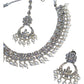 Clear - Silver Finish Necklace & Earrings Set - Bollywood - Weddings - KAJ1039 11KK24