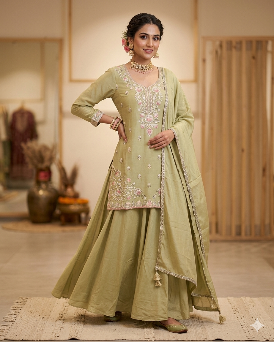 UK 16 / 42" - Mint Green - Mid length - Ladies Sharara / Palazzo Trousers Suit - UK Stock - Sangeet / Henna / Weddings - HEL6492 TK