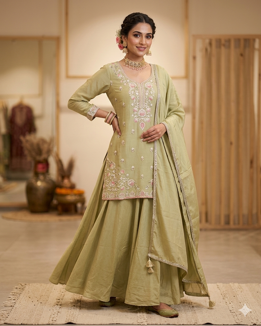 UK 20 / 46" - Mint Green - Mid length - Ladies Sharara / Palazzo Trousers Suit - UK Stock - Sangeet / Henna / Weddings - HEL6492 TK