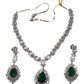 Green - Medium - Silver Finish Necklace Set with Earrings - AE2406 A 0724