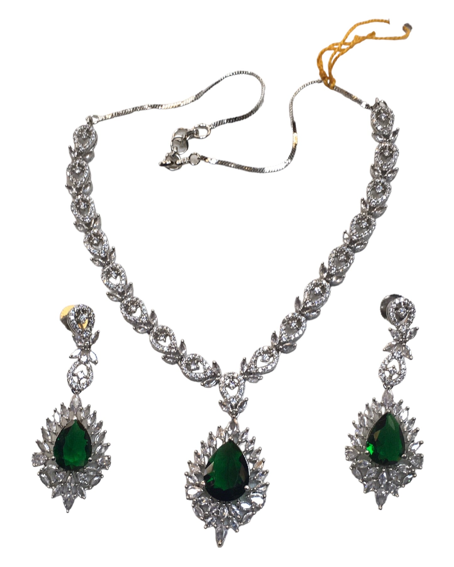 Green - Medium - Silver Finish Necklace Set with Earrings - AE2406 A 0724