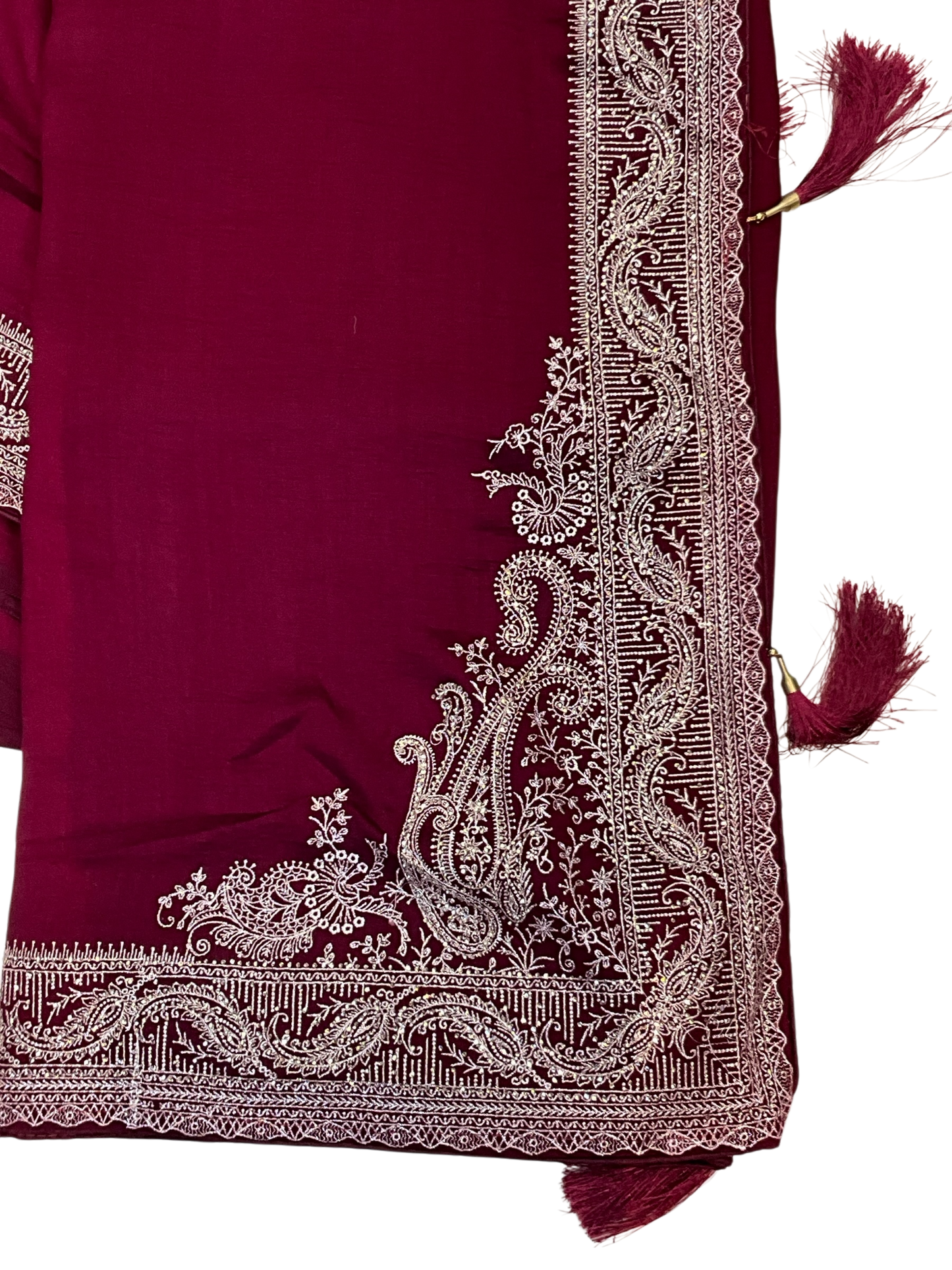 Dark Magenta - Classic Saree with Thread / Stone Work and Blouse Piece - UK stock - 24hr Dispatch - RS2506 VP