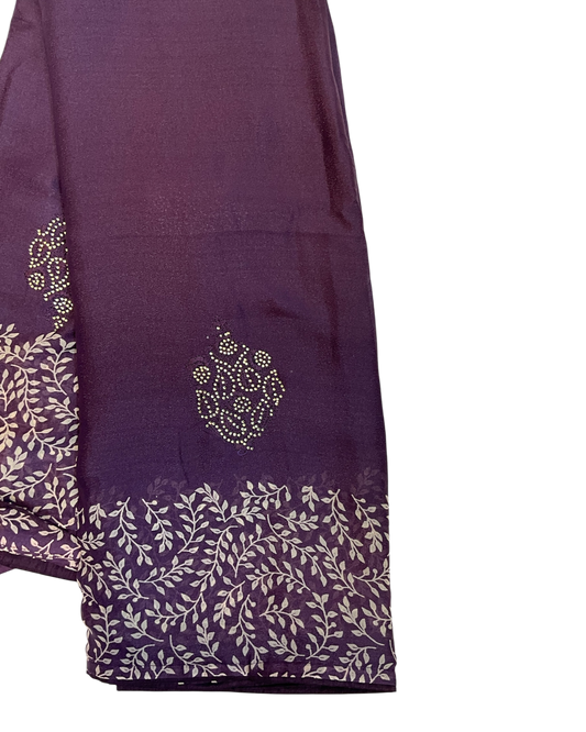 Wine / Purple - Chiffon Printed Saree with Blouse Piece - UK stock - 24hr Dispatch - LTF103 07KT26