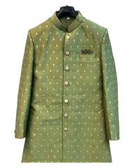 Mehndi Henna Green - Classic Banarasi Handloom Brocade Sherwani with Gold Buttons -  BS787 JP 08JC25