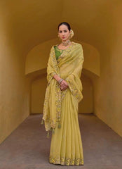 Yelllow - Chiffon Saree with Fancy Ready made Blouse - TAT6904 TA 0624