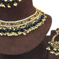 Navy Blue - Large Size Antique Gold Finish Necklace Set with Earrings - JE19  C 0424