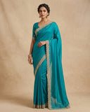 Turquoise Blue - Saree with Thread / Stone Work and Blouse Piece - UK stock - 24hr Dispatch - SP2612 KR