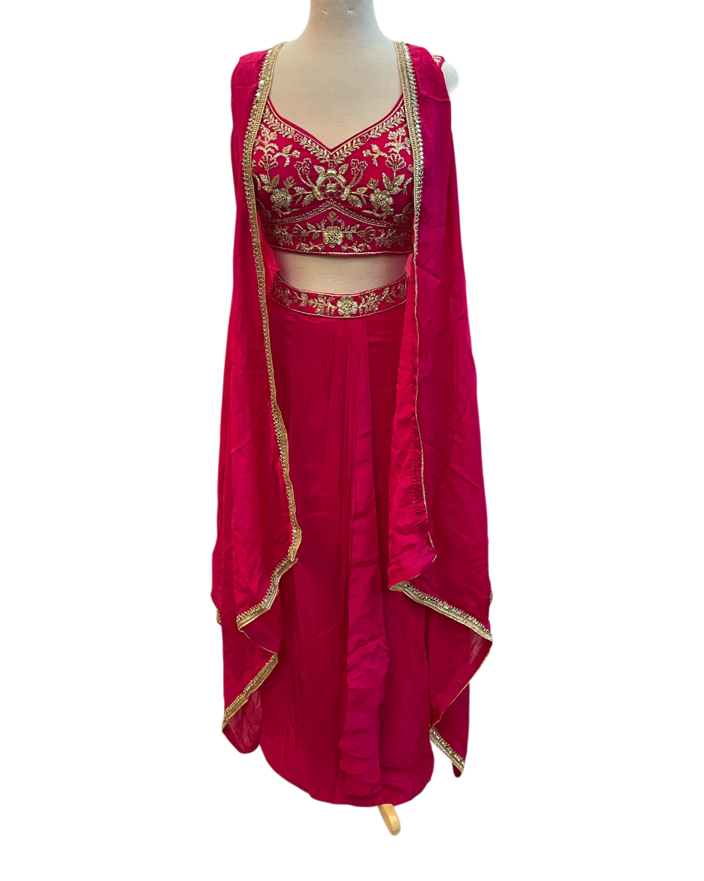 Size 12 (38") - Fuchsia Pink / Magenta - Designer Ladies Short Top Saree Suit - VMK Bhumi PY