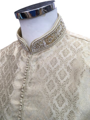 Cream / Gold Handloom Banarasi Mens Kurta Set - UK Stock - 24h Dispatch - KCS241003 VA 0223