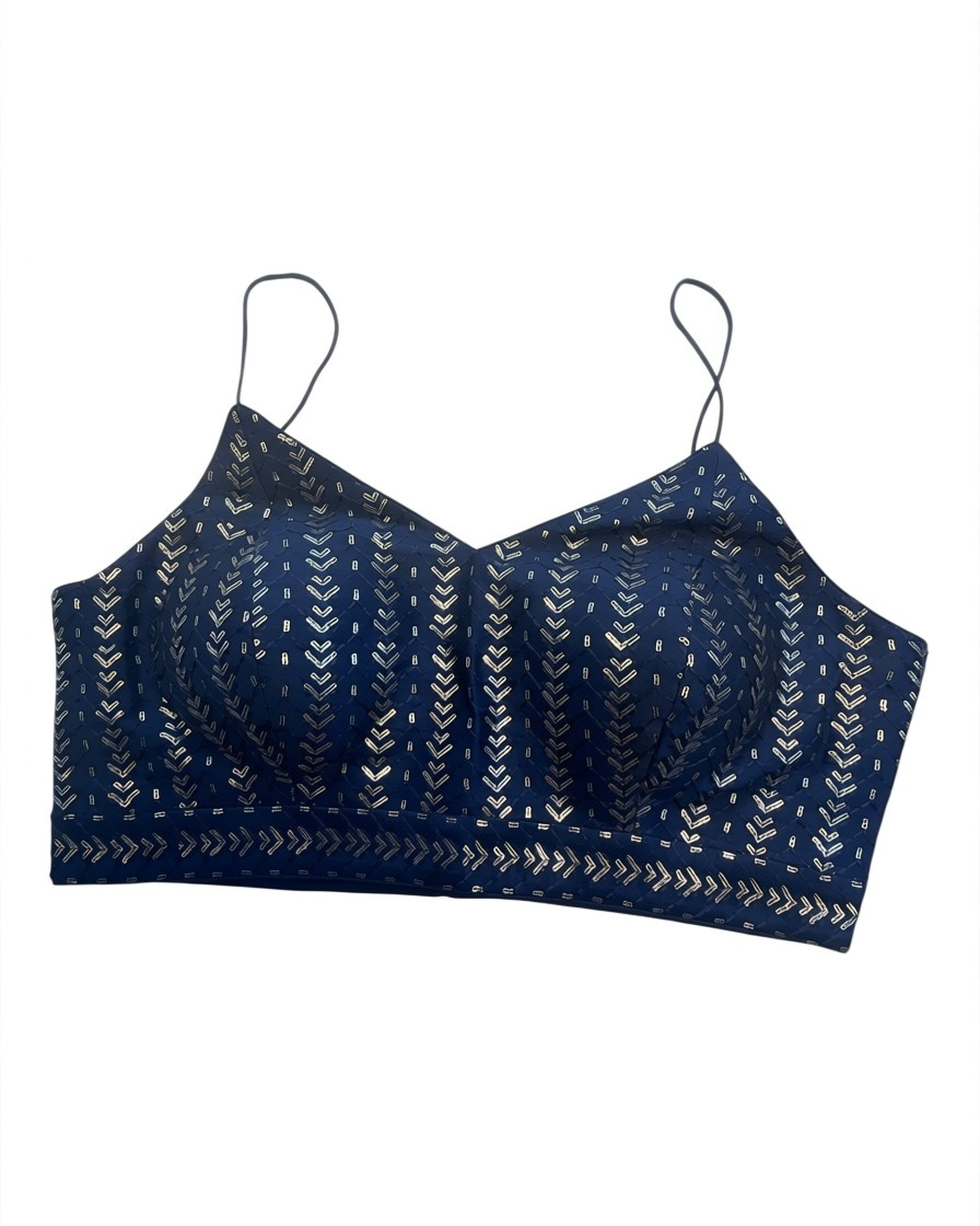36" / UK 10 - Navy Blue - Sequins Work Strap Saree Blouse with cups - UK Stock - Quick Delivery - RNK - R780 -KK