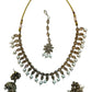 Pearl - Medium Size Antique Gold Finish Necklace Set with Earrings & Head Piece - KAJ1054 08A25