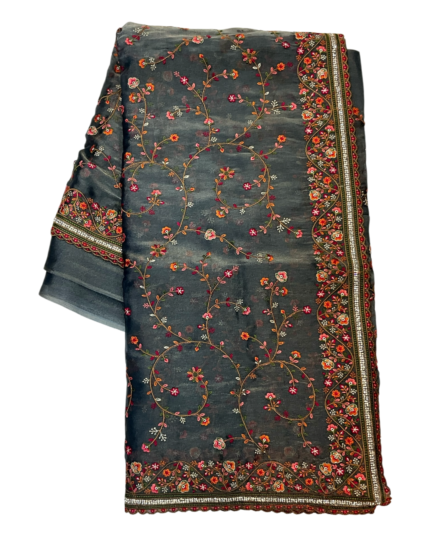 Dark Grey - Classic Saree with Thread Work and Blouse Piece - UK stock - 24hr Dispatch - RS2513 TA