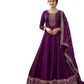 Cotton / Silky Wine / Purple Anarakali  Long Dress with Trousers - Size 10 (Bust 36") - VF67746 TY 1024