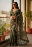Sage Green - Rich Bridal Saree with Allover Embroidery and Blouse Piece - UK stock - 24hr Dispatch - RS2518 AJ