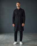 Dark Navy Blue - Soft Cotton Infused Mens Kurta Set with Rich Sequins Embroidery - Sangeet Mehendi Haldi - KCS3001 06KH26