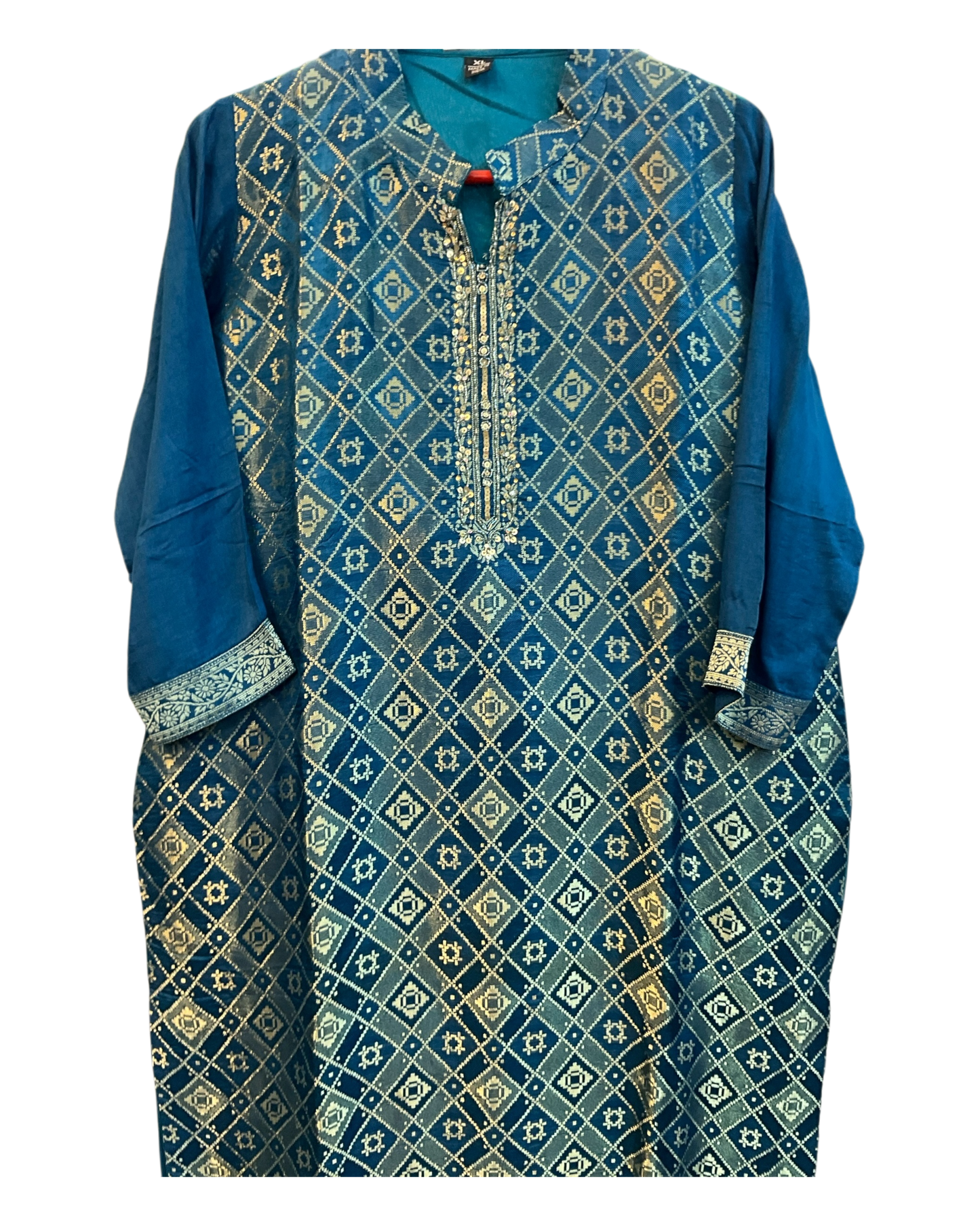 UK 14 / 40" - Petrol Blue - Silky Brocade Ladies Trousers Suit - Sangeet / Henna / Temple - KTC241063 VA