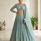Size UK 14 (40" Bust) Long Sleeves - Pastel Turquoise - Silky Lehenga Set - Mehndi / Sangeet / Bridesmaids / Weddings / Garba  - UK Stock - 24h Dispatch - KM- VAN416 07JJ26
