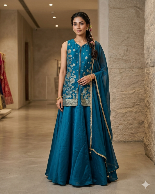 UK 16 / 42" - Turquoise Blue - Ladies Sharara / Palazzo Trousers Suit - UK Stock - Sangeet / Henna / Weddings - DIL9426 TA