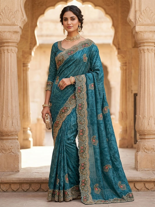 Light Blue - Fancy Party Saree with Blouse Piece - UK stock - 24hr Dispatch - SP2610 VK
