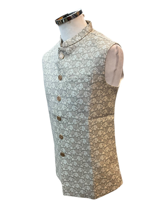 Beige Banarasi Brocade - Premium Mens Indian Waistcoat - UK Stock - 24 hr Dispatch - VNS-JKT23 10KT25)