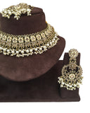 Gold / Neutral - Large Size Antique Gold Finish Necklace Set with Earrings - RAK501  KC 0424