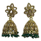 Green - Small - Antique Finish Traditional Zhumki Earrings - Bollywood - Weddings - SV2407 J 0724