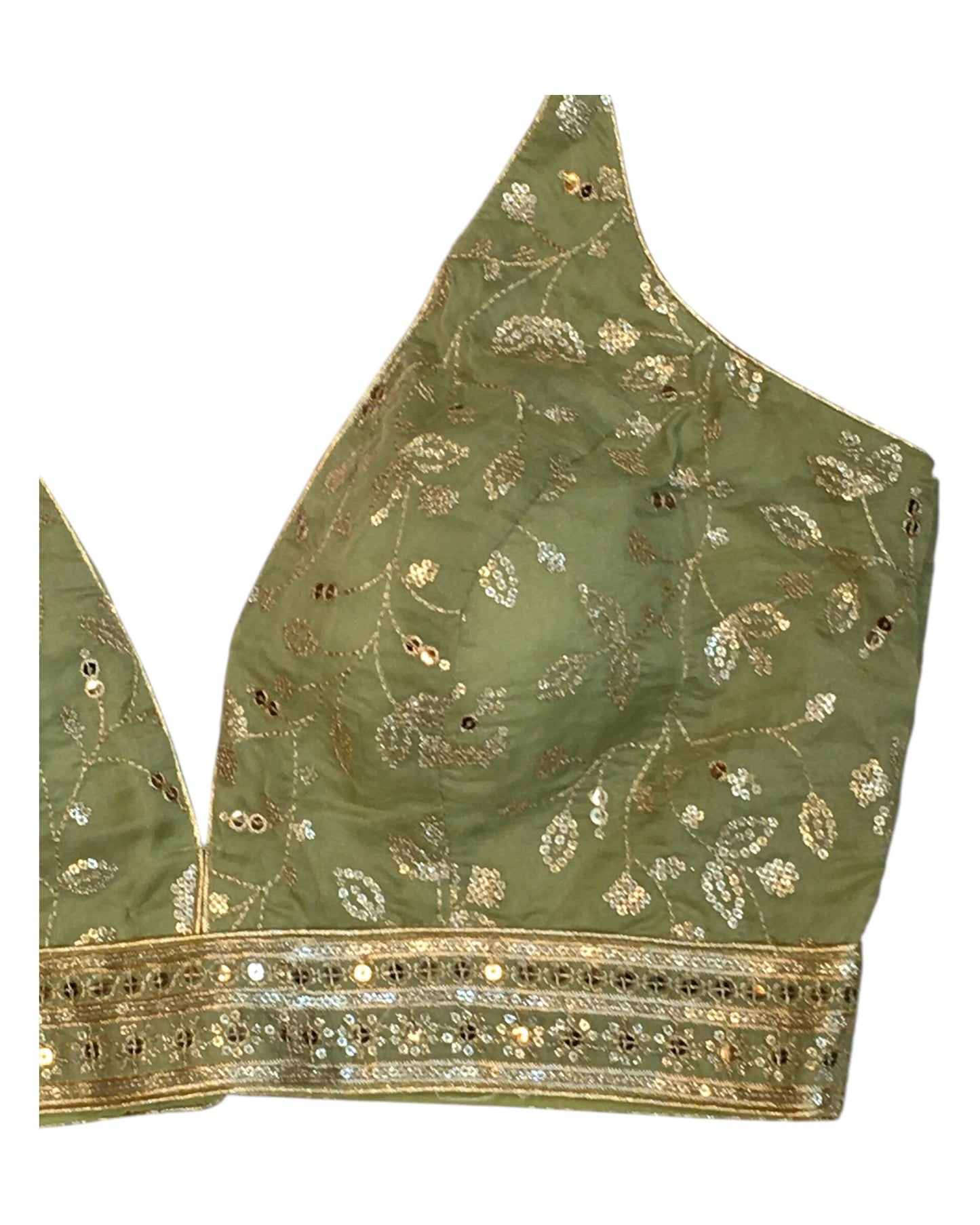 Pista Green - Low V Neck Embroidered Saree / Lehenga Blouse - 34" Bust (UK 8) Can be let out to size 10  - B216 01KV25